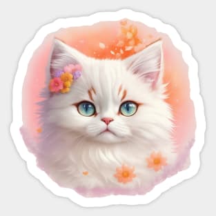 Sweet Persian Kitten: Blossoming Fantasy World in Floral Harmony Sticker